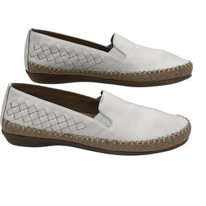 Vaneli Womens White Leather Espadrille Loafers Size 8 With Woven Side
